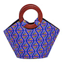 Nina Hand Woven Raffia Fibers African Print Basket Bag with wood handle - purple / Pink - Afrilege