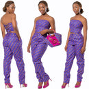 Nina Hand Woven Raffia Fibers African Print Basket Bag with wood handle - purple / Pink - Afrilege