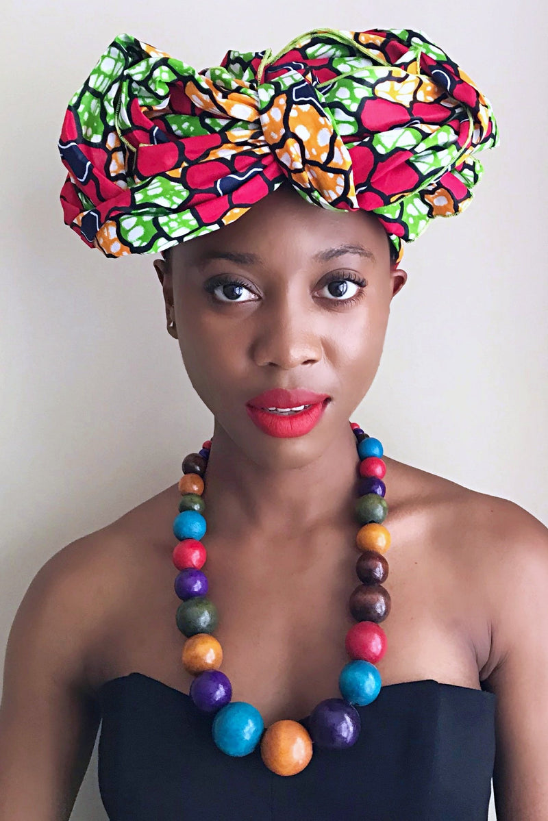 Rosita African Print Headwrap (Green / Red / Yellow) - Afrilege