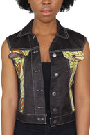 African Print Ekua Denim Short Sleeve Jacket - Afrilege