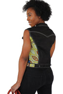 African Print Ekua Denim Short Sleeve Jacket - Afrilege