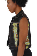 African Print Ekua Denim Short Sleeve Jacket - Afrilege