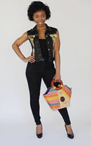 African Print Ekua Denim Short Sleeve Jacket - Afrilege