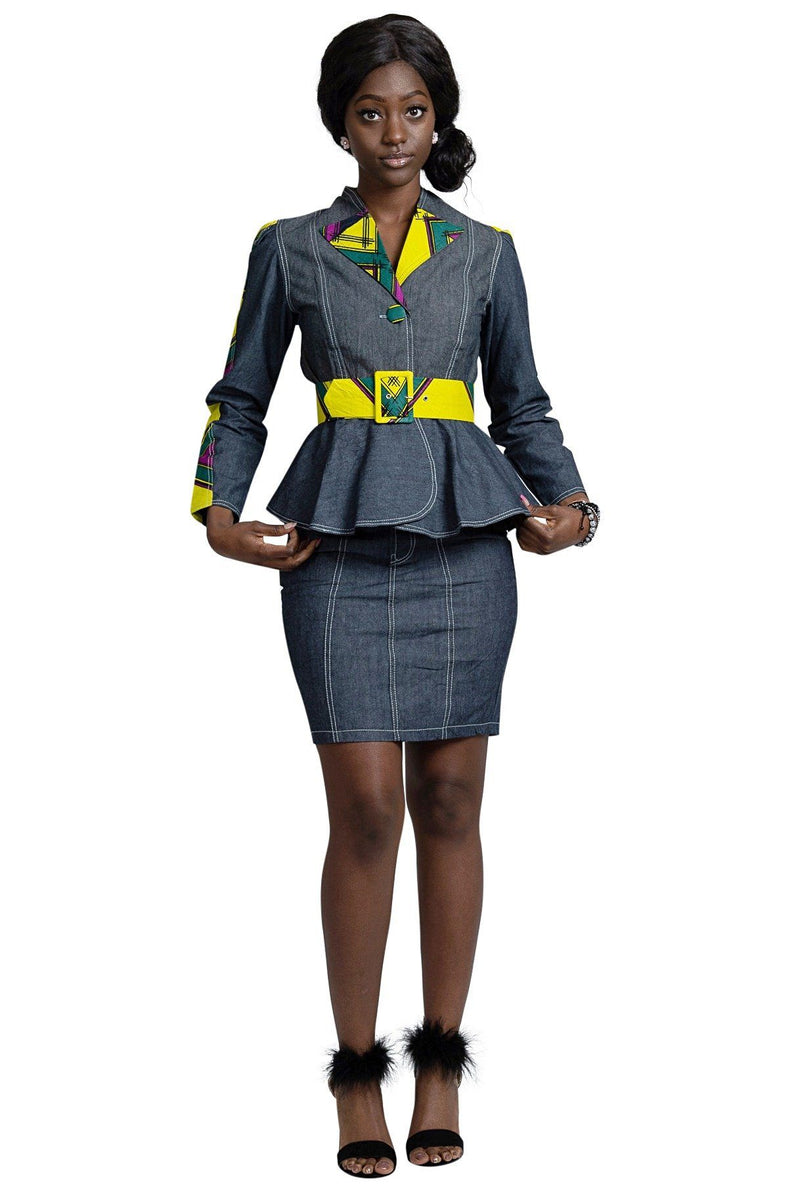 African Print Simisola Denim Women jackets tops (Yellow) - Afrilege