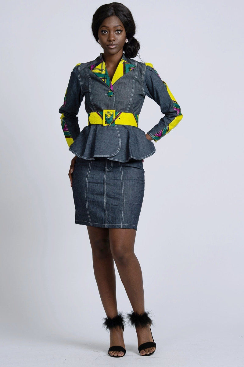 African Print Simisola Denim Women jackets tops (Yellow) - Afrilege
