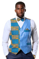 Kael African Print Kente Men's Fit Suit Vest ( Blue & Gold) - Afrilege