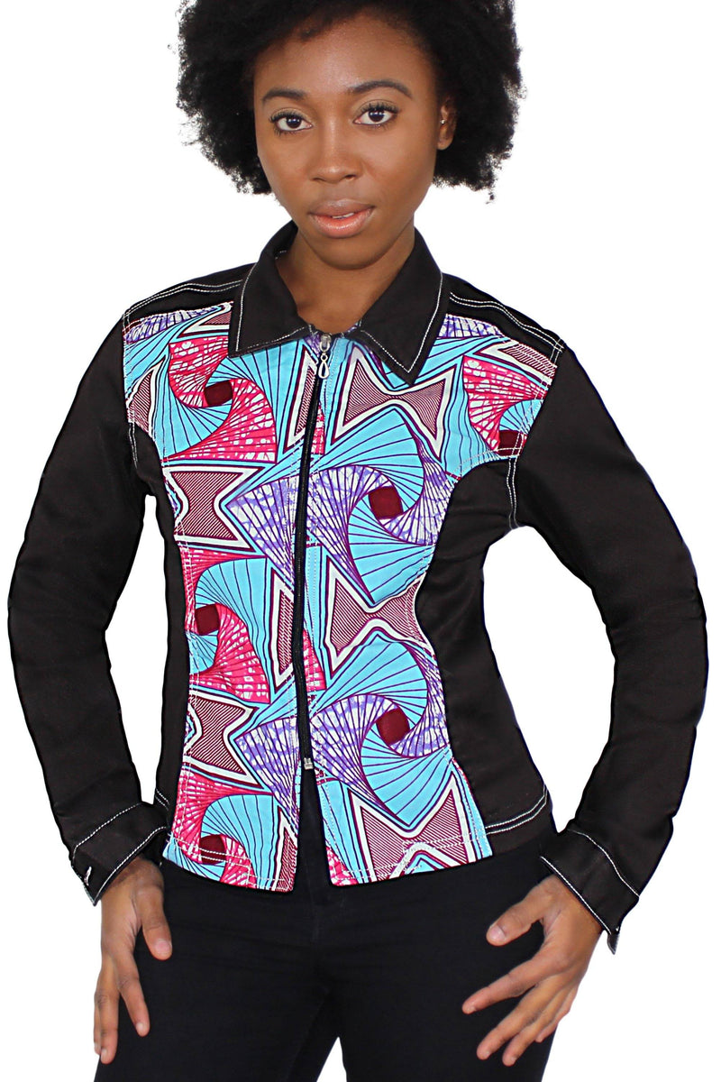 Kellan Women's African Print Denim Jackets - Afrilege