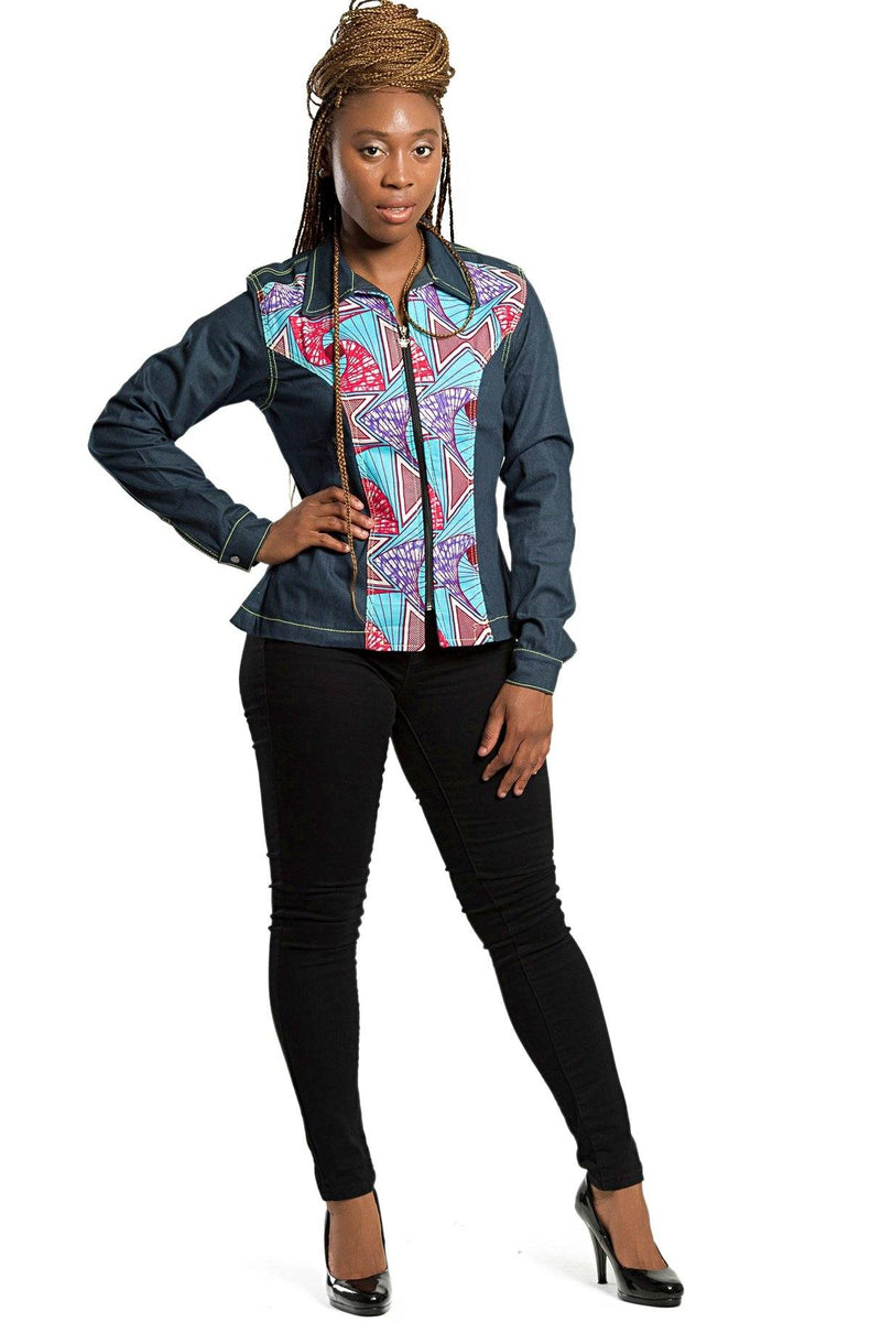 Kellan Women's African Print Denim Jackets - Afrilege