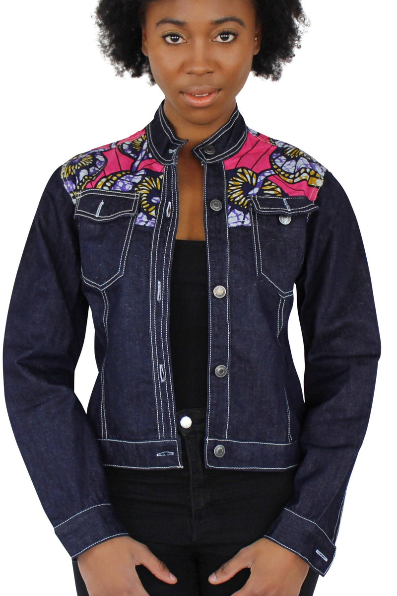 Nala Women's African Print Long Sleeve Denim Jacket - Afrilege