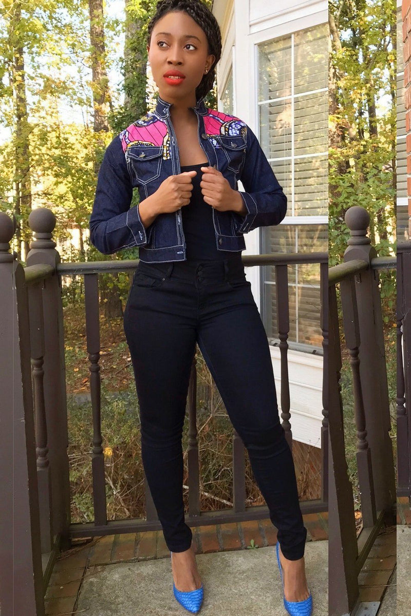 Nala Women's African Print Long Sleeve Denim Jacket - Afrilege