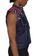 Nala Women's African Print Sleeveless Denim Jacket - Afrilege
