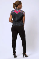 Nala Women's African Print Sleeveless Denim Jacket - Afrilege