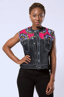 Nala Women's African Print Sleeveless Denim Jacket - Afrilege