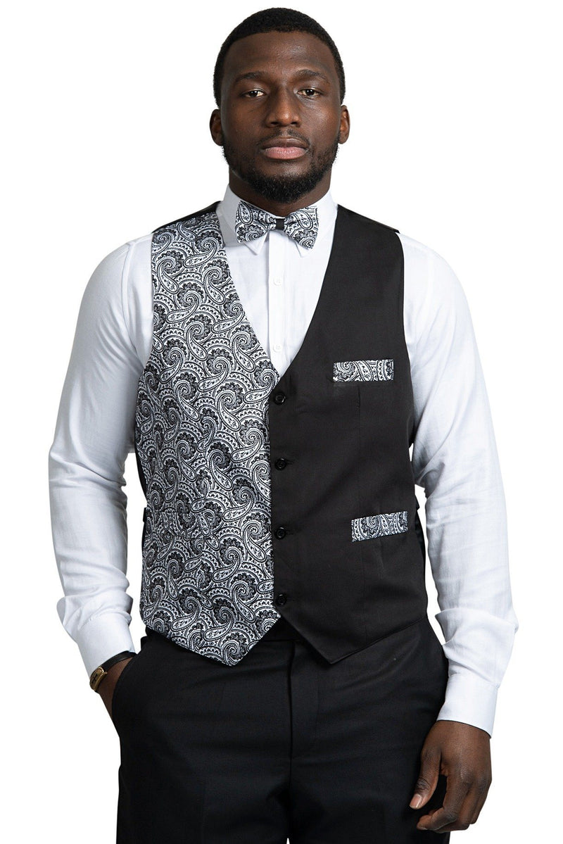 Val African Print Kente Men's Fit Suit Vest (Black & White) - Afrilege