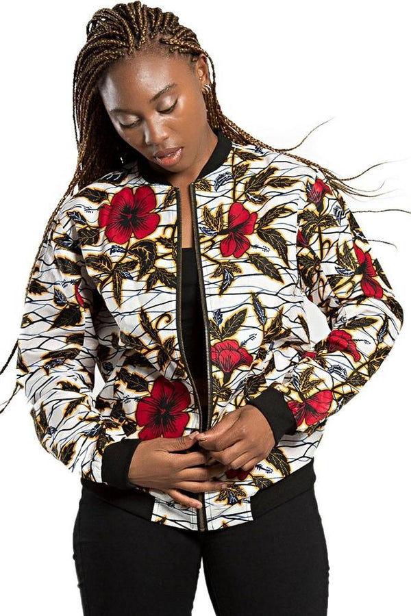 Floral Women's African Print Bomber Jacket Afrilege