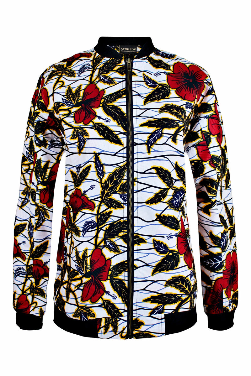 Floral Women's African Print Bomber Jacket - Afrilege