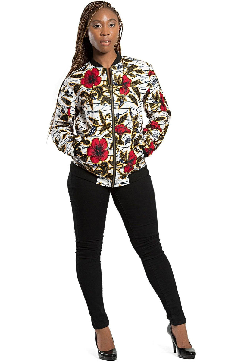 Floral Women's African Print Bomber Jacket - Afrilege