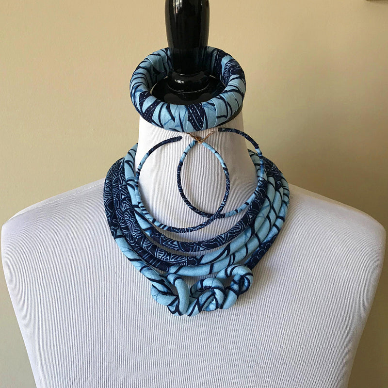 Akin African Print Fabric Ankara Knot Jewelry Set ( Necklace - Bracelets - earrings) - Afrilege