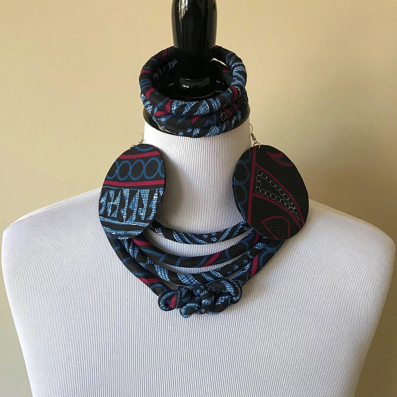 Bami African Print Fabric Ankara Knot Jewelry Set ( Necklace - Bracelets - earrings) - Afrilege