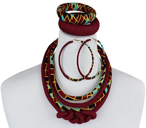 Hadja African Print Knot Jewelry Set ( Necklace - Bracelets - earrings) - Afrilege