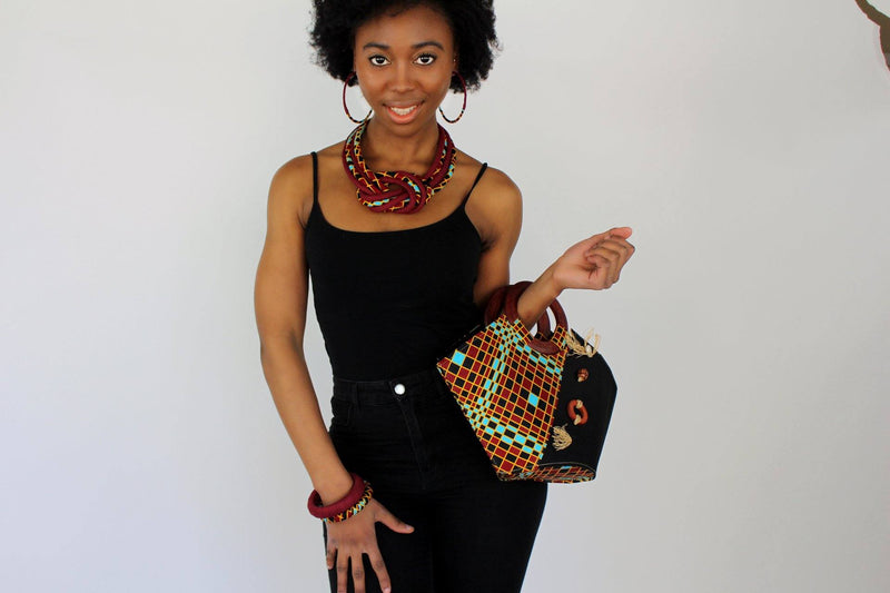 Hadja African Print Knot Jewelry Set ( Necklace - Bracelets - earrings) - Afrilege