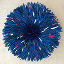 28" Deep Blue trimmed with red and white Authentic Bamileke Juju Hat from Cameroon - Afrilege