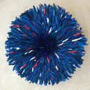 28" Deep Blue trimmed with red and white Authentic Bamileke Juju Hat from Cameroon - Afrilege