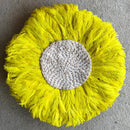 29" Yellow with Cowries Bamileke Juju Hat from Cameroon - Afrilege