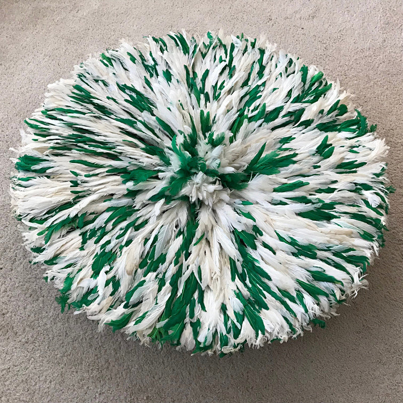 30" Authentic Bamileke Juju Hat from Cameroon - Green / White - Afrilege