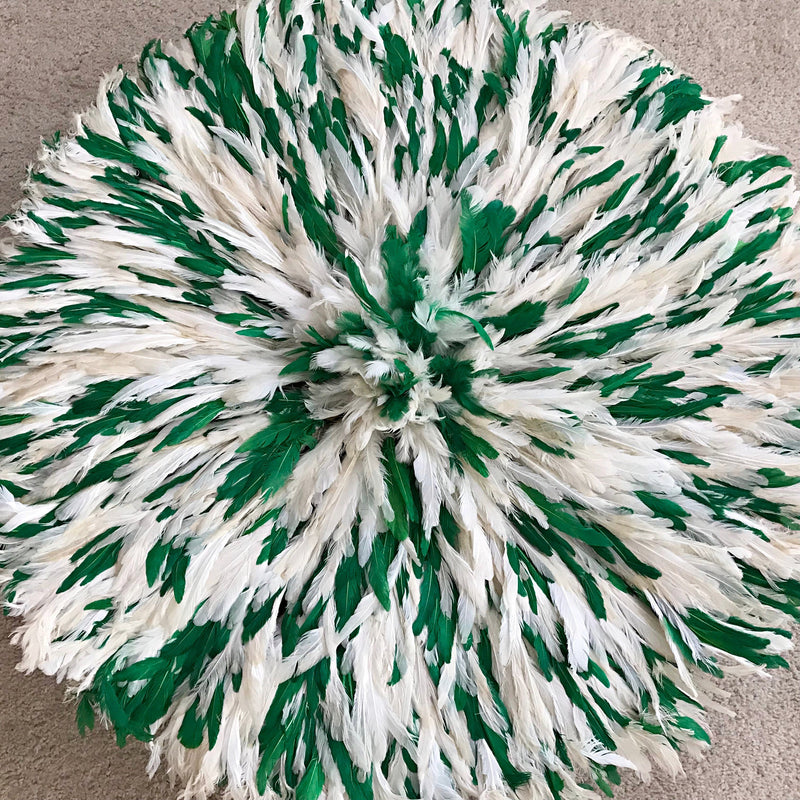 30" Authentic Bamileke Juju Hat from Cameroon - Green / White - Afrilege