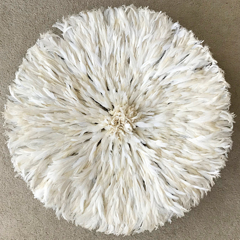 30" Authentic Bamileke Juju hat wall decor - white / ivory - Afrilege
