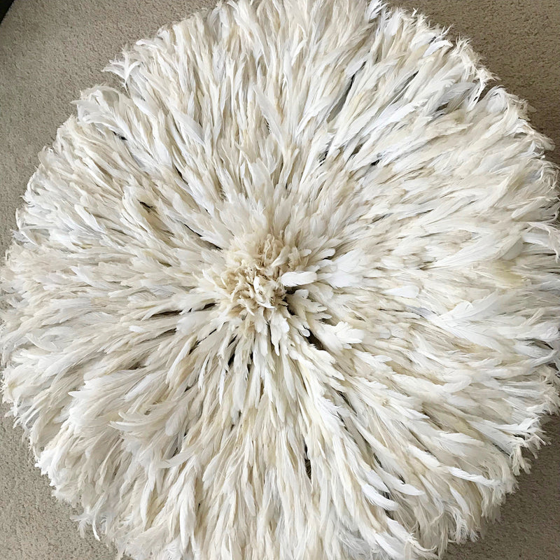 30" Authentic Bamileke Juju hat wall decor - white / ivory - Afrilege