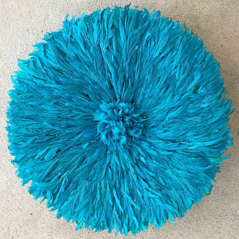 31" Sky Blue Authentic Bamileke Juju Hat from Cameroon - Afrilege