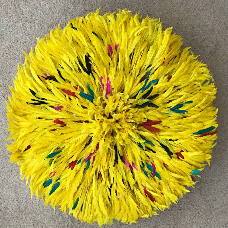 31" Yellow Authentic Bamileke Juju Hat from Cameroon - Afrilege