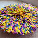 32" Muliticolor Yellow Blue Purple Orange Bamileke Juju Hat from Cameroon - Afrilege