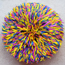 32" Muliticolor Yellow Blue Purple Orange Bamileke Juju Hat from Cameroon - Afrilege