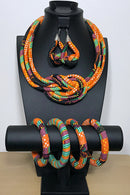 Abara Bamileke African Print Knot Jewelry Set ( Necklace - Bracelets - earrings) - Afrilege