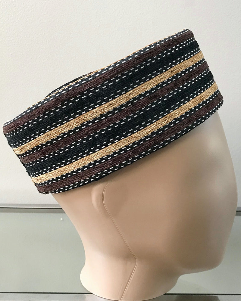 Brown & Black Stripe print velvet hat for men - Afrilege