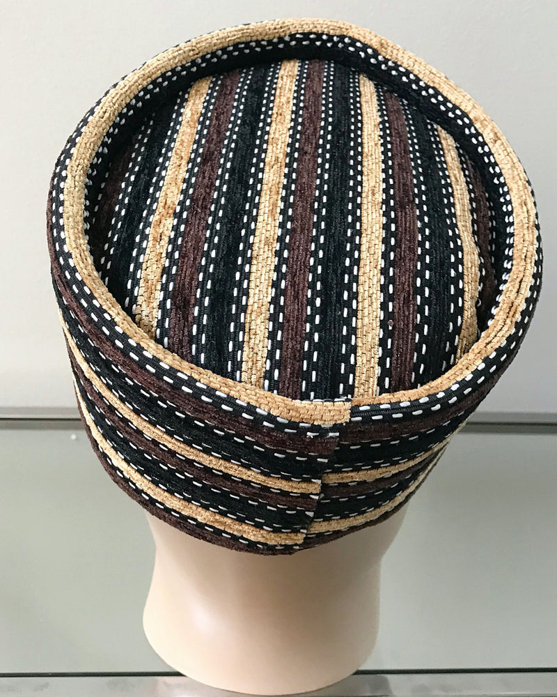 Brown & Black Stripe print velvet hat for men - Afrilege