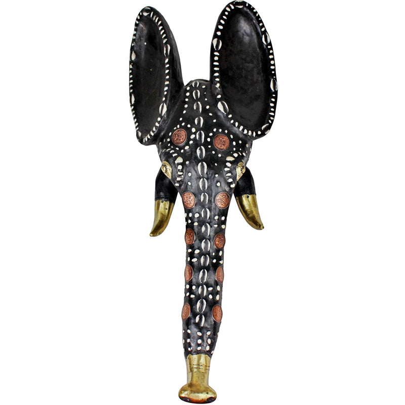 Babanki African elephant mask w/ encrusted cowry & coins - Afrilege
