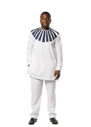 African Men Sunny wear Two Pieces ( shirt + pant) - White / Blue - Afrilege