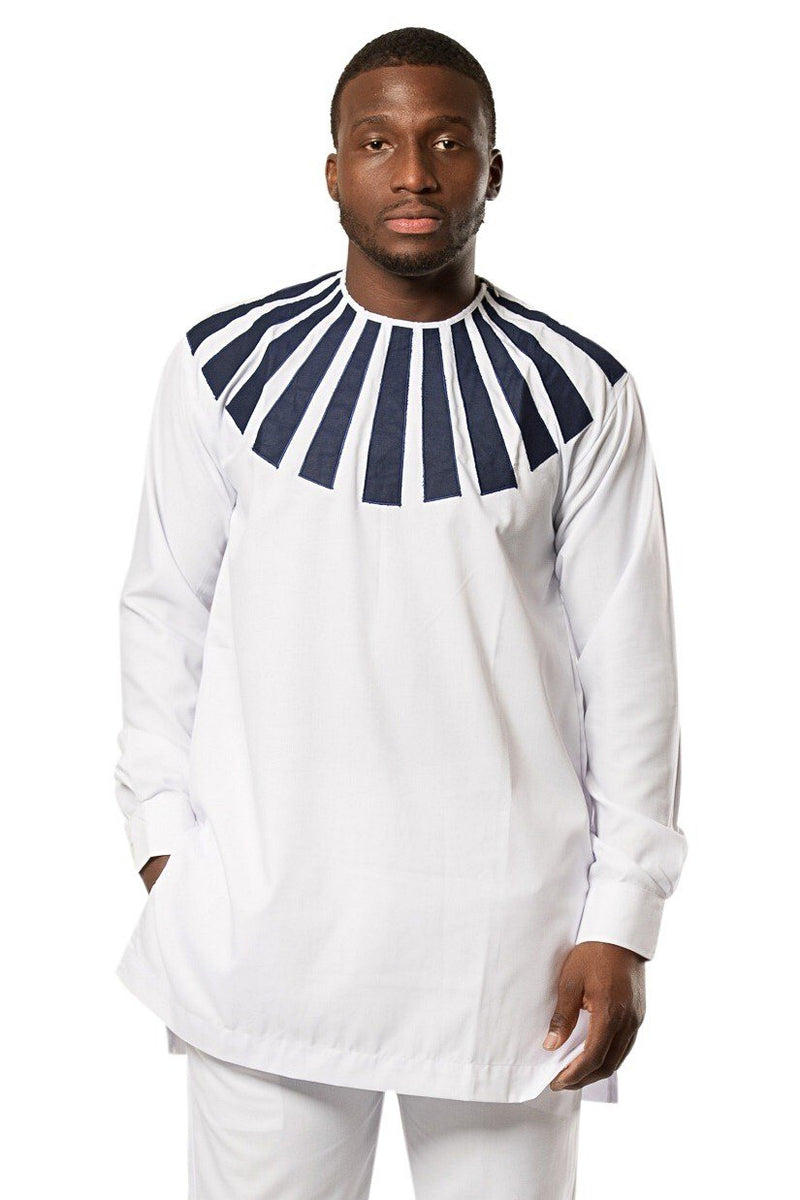 African Men Sunny wear Two Pieces ( shirt + pant) - White / Blue - Afrilege