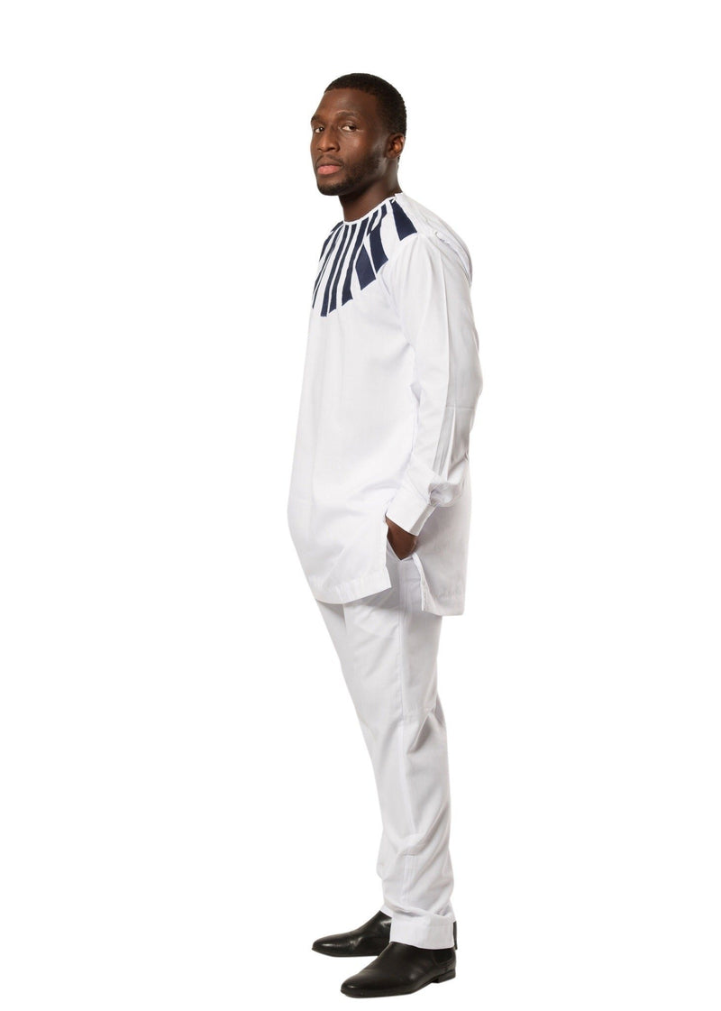 African Men Sunny wear Two Pieces ( shirt + pant) - White / Blue - Afrilege