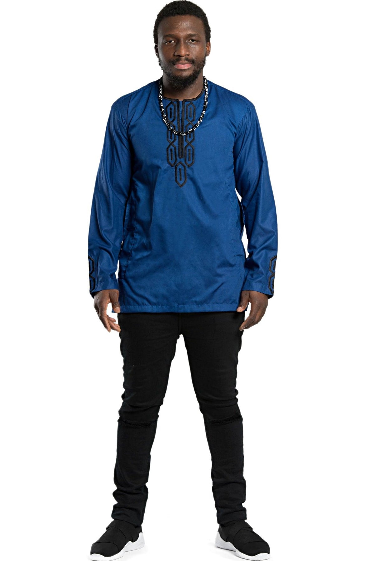 black dress pants with blue shirt African Men Wear 2-Pieces (Shirt + Pant) - Blue / Black, S