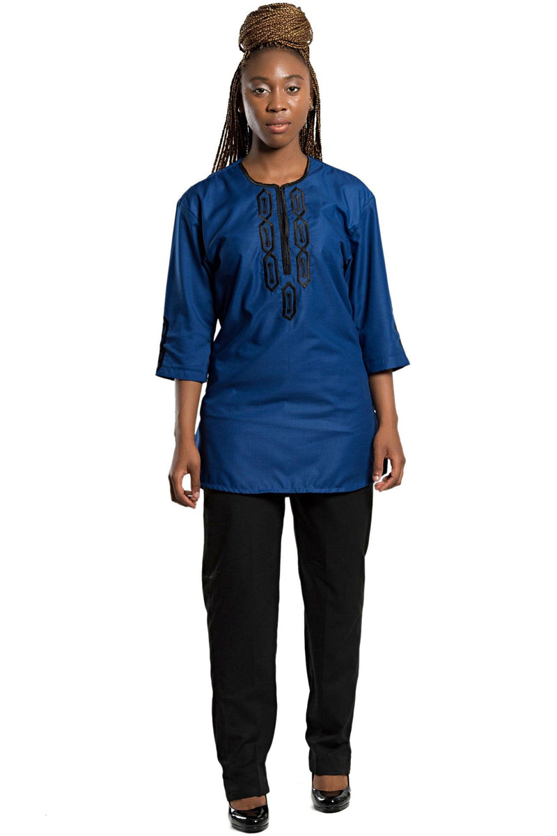 Haija African Women wear 2-pieces ( shirt + pant) - Blue - Afrilege