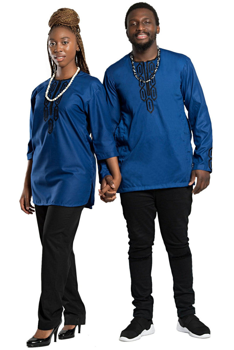 Haija African men wear 2-pieces - Blue & Black - Afrilege