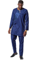 Baba Embroidered 2-pieces African Men's Wear ( Shirt + Pant) - Navy Blue - Afrilege