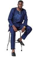 Baba Embroidered 2-pieces African Men's Wear ( Shirt + Pant) - Navy Blue - Afrilege
