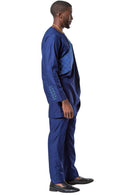 Baba Embroidered 2-pieces African Men's Wear ( Shirt + Pant) - Navy Blue - Afrilege