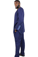 Baba Embroidered 2-pieces African Men's Wear ( Shirt + Pant) - Navy Blue - Afrilege